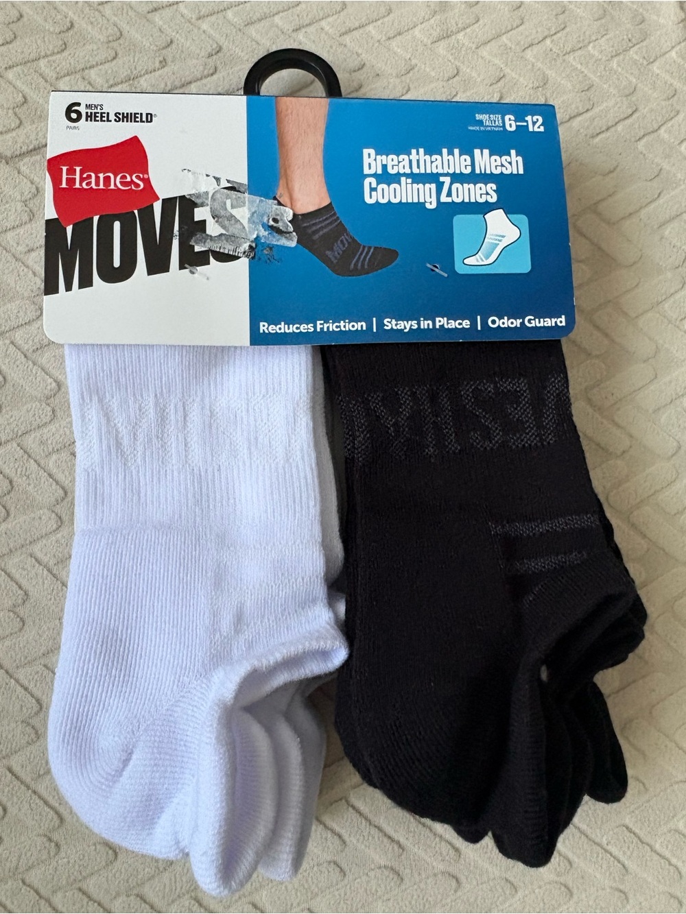 Hanes Men's Low Cut Athletic Socks - White & Black (6-Pack)